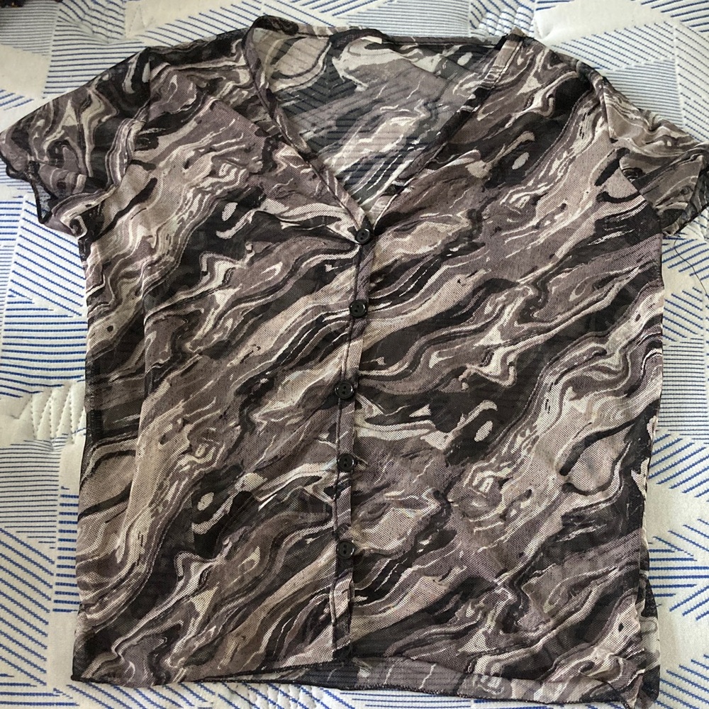 Unworn Black and Gray Women's Sheer Crop Top